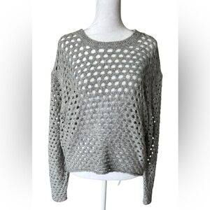 IRO Gray Crew Neck Sweater with Open-Knit Design
